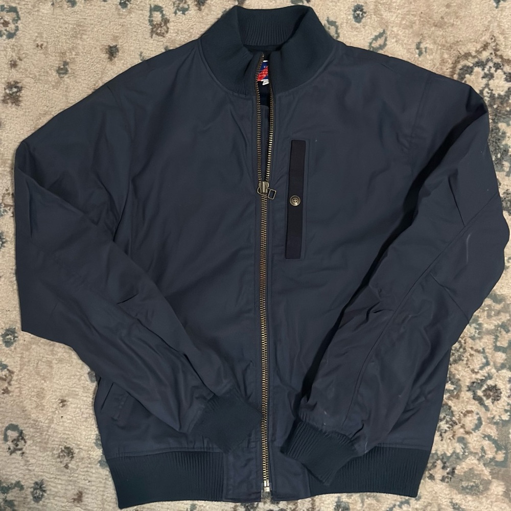 Black Bomber Jacket with Stand-Up Collar and Ribbed Cuffs